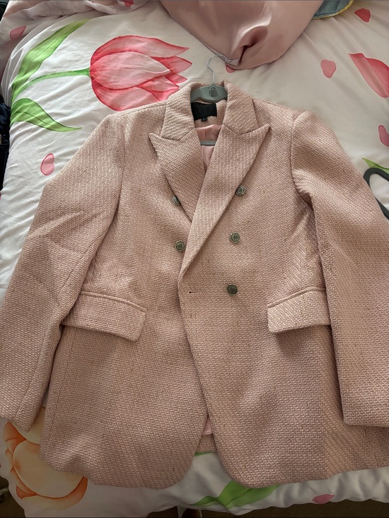 Ina Jackets & Blazers - Ina Double-Breasted Textured Blazer in Light Pink. WOMENS